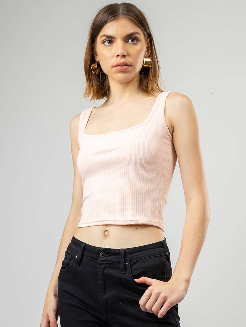 women solid poly cotton tank top