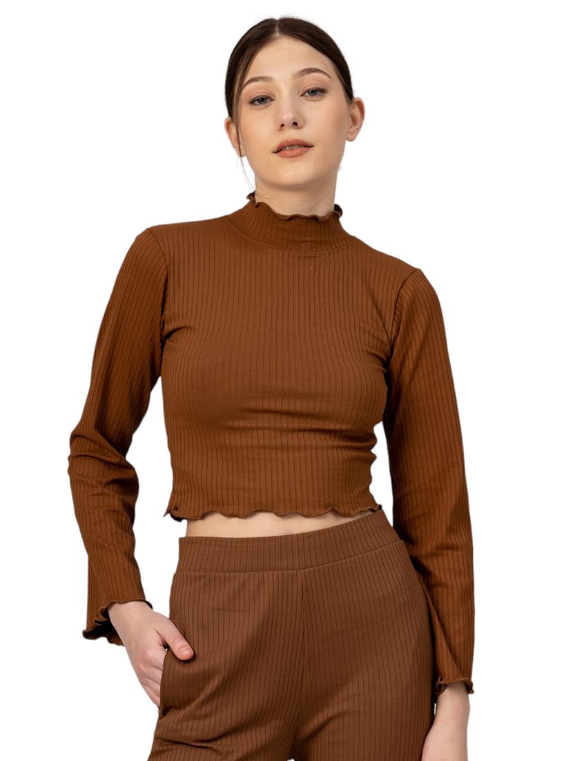 women solid high neck long sleeves top - 21452696 - Zoom Image - 0