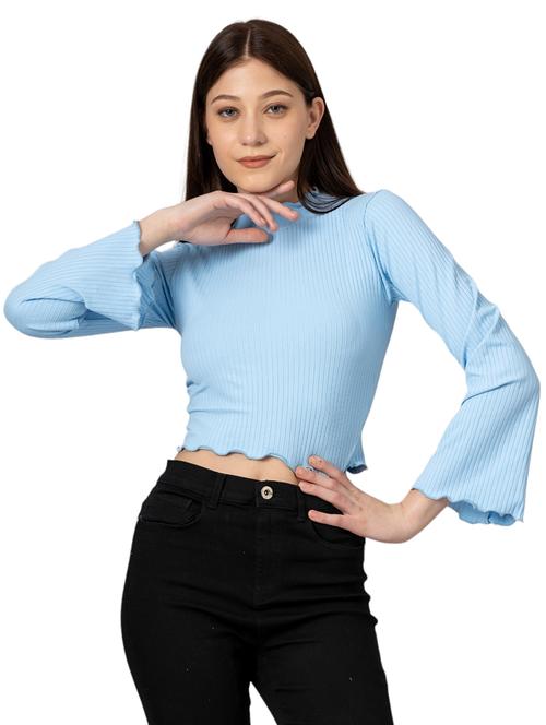 women solid high neck long sleeves top - 21452698 - Standard Image - 0