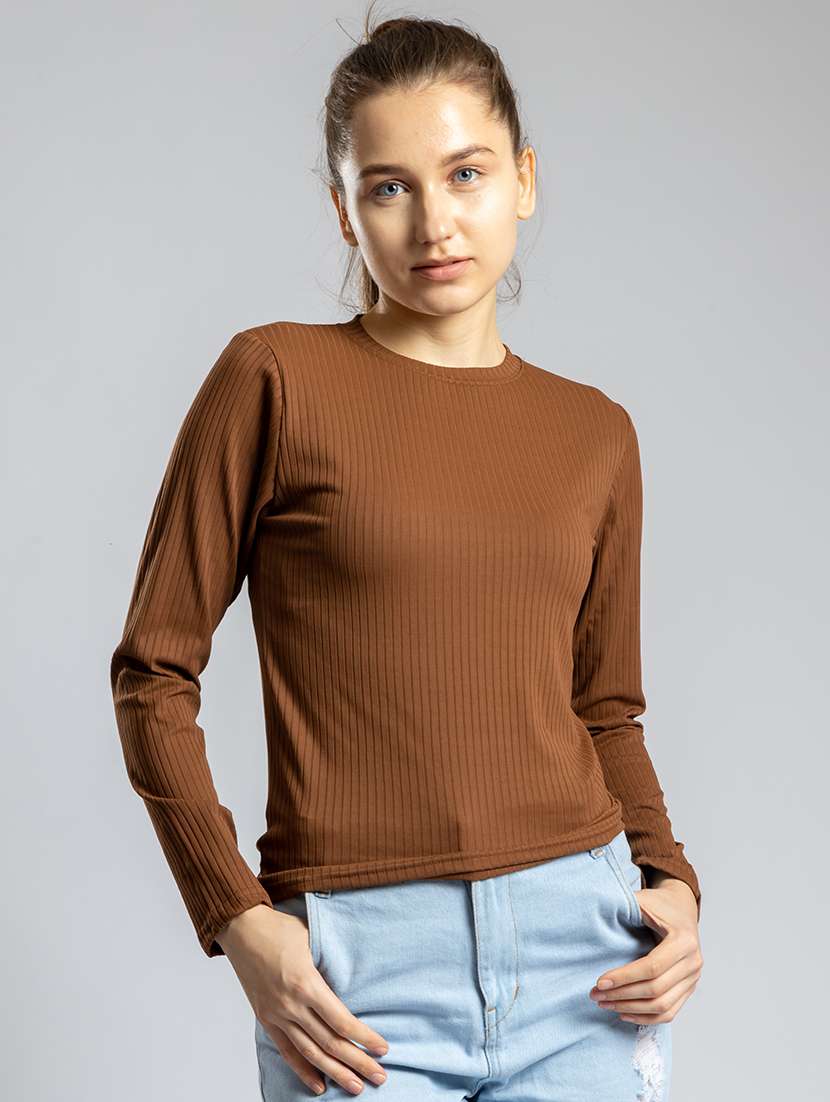 women solid high neck long sleeves crop top