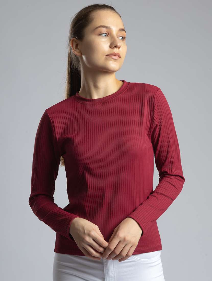 women solid round neck long sleeves top