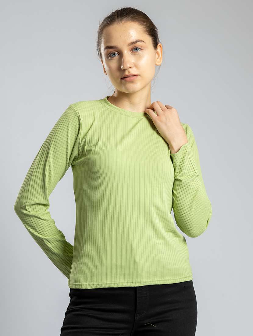 women solid round neck long sleeves top