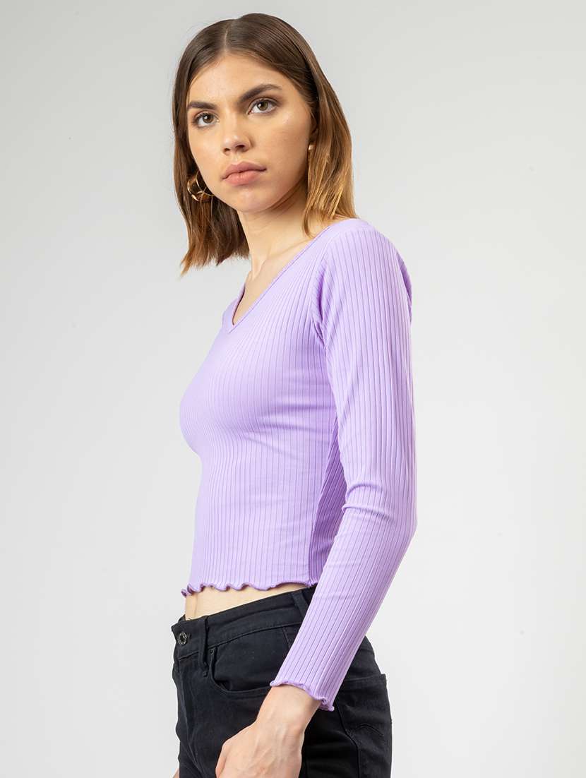 women solid long sleeves crop top - 21452721 -  Standard Image - 1