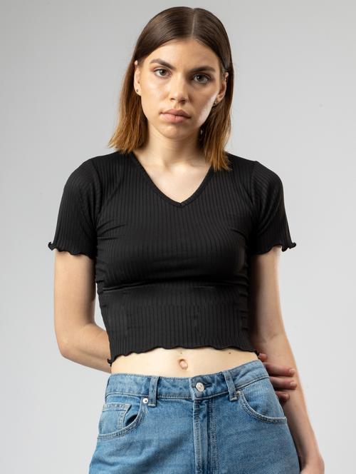 women solid short sleeves crop top - 21452724 - Standard Image - 0