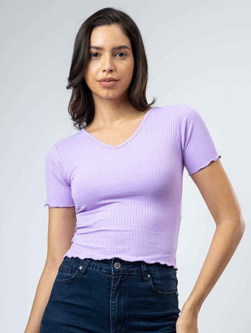 women solid short sleeves crop top