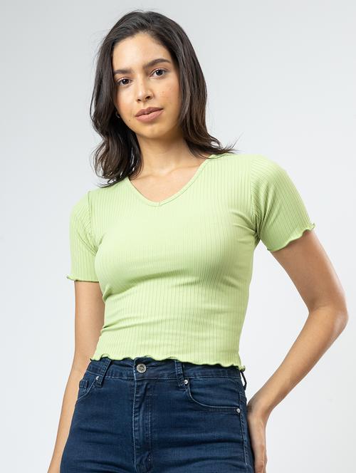 women solid short sleeves crop top - 21452728 -  Standard Image - 0