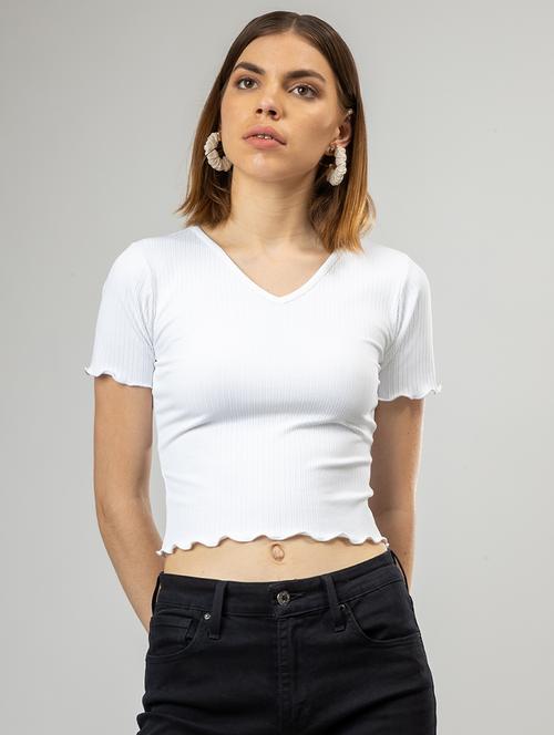 women solid short sleeves crop top - 21452729 - Standard Image - 0