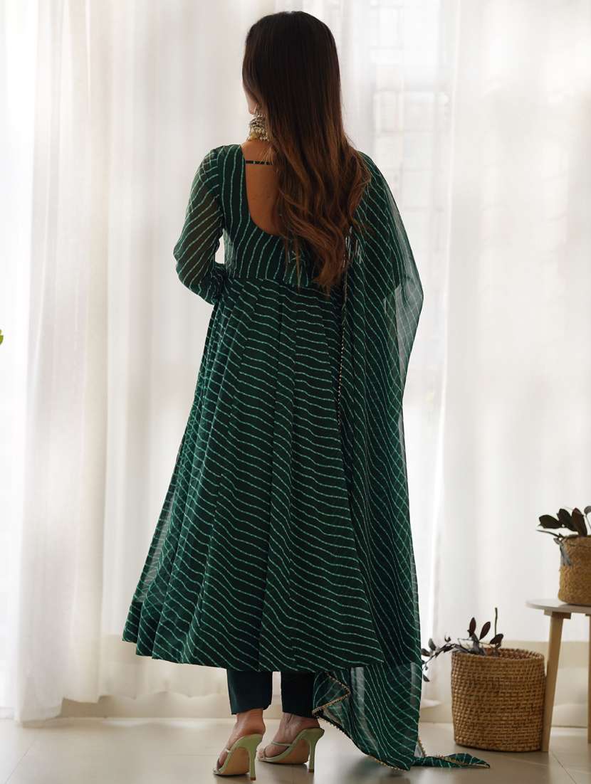 green printed anarkali gown with dupatta - 21452785 - Standard Image - 1
