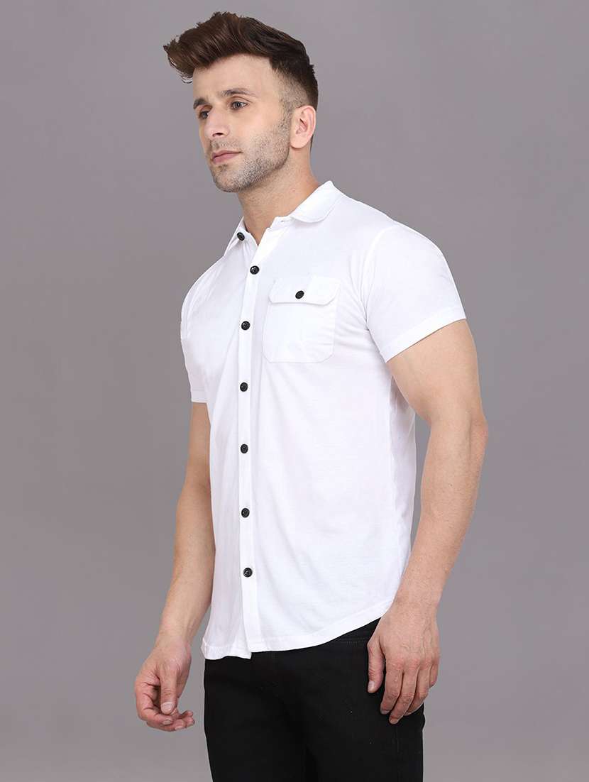 men solid short sleeved casual shirt - 21454174 -  Standard Image - 1