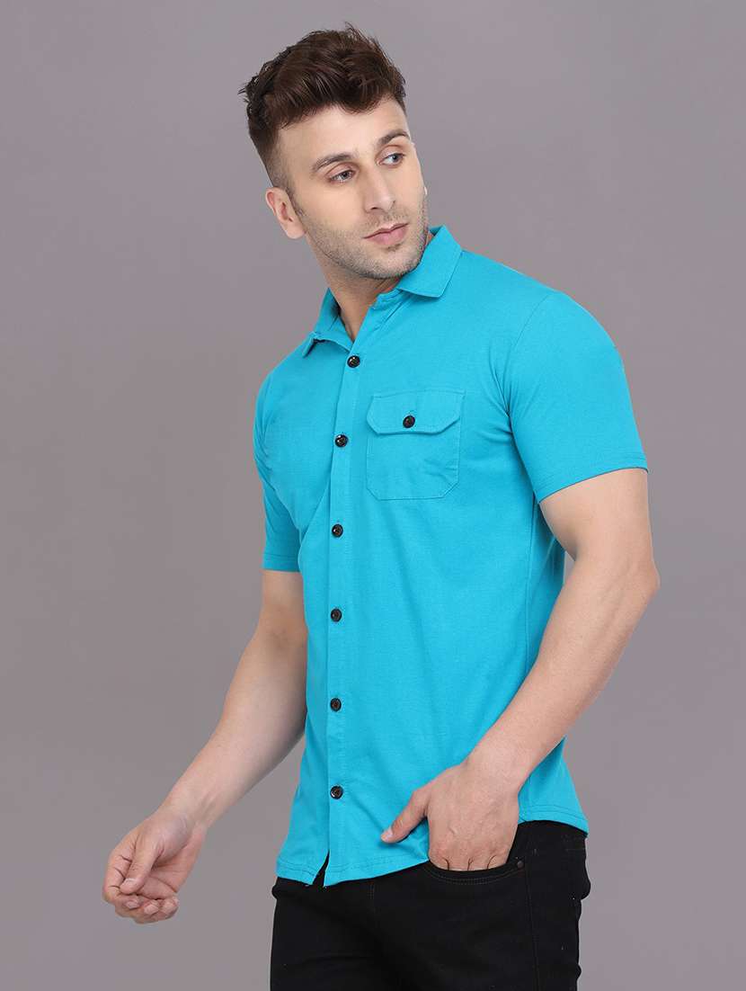 men solid short sleeved casual shirt - 21454175 - Standard Image - 1