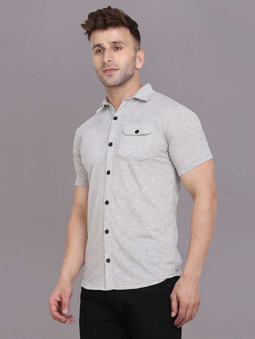 men solid short sleeved casual shirt - 21454176 - Standard Image - 1