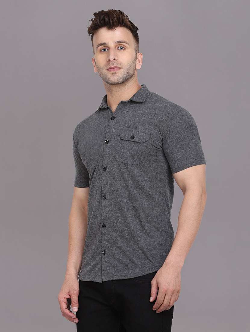 men solid short sleeved casual shirt - 21454180 -  Standard Image - 1