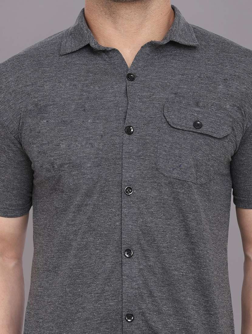 men solid short sleeved casual shirt - 21454180 -  Standard Image - 4