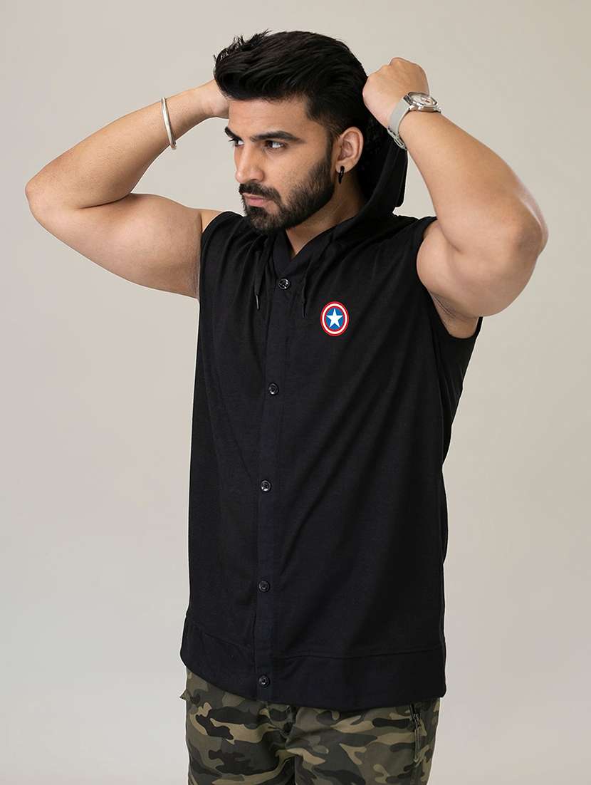 men solid sleeveless hooded t-shirt - 21454191 -  Standard Image - 1