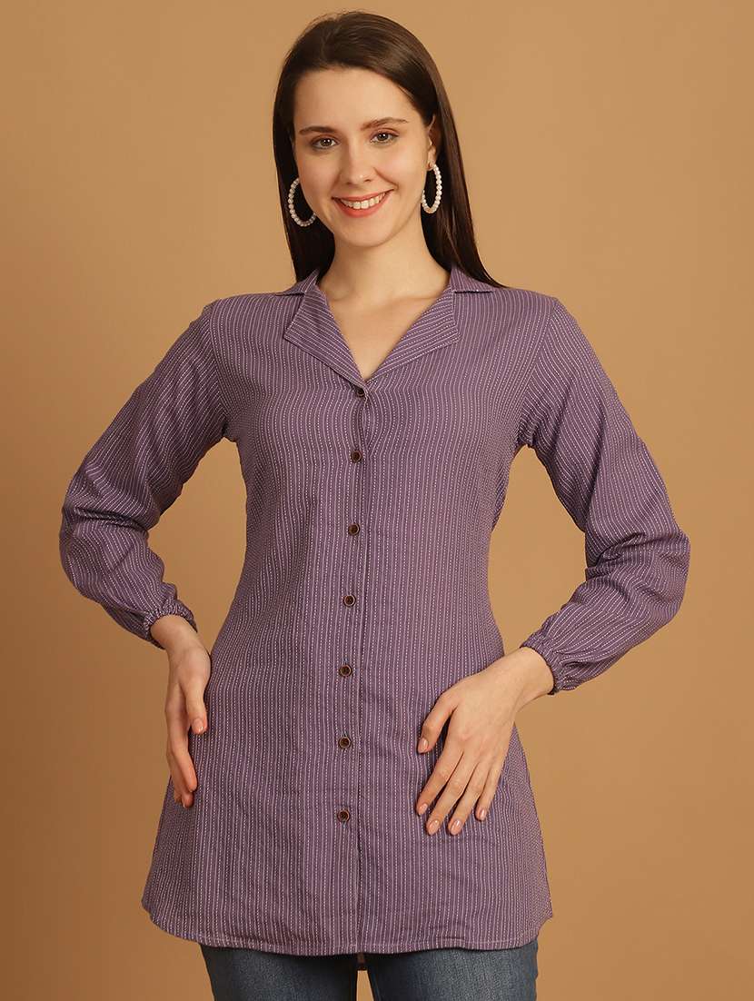 women purple cotton regular shirt