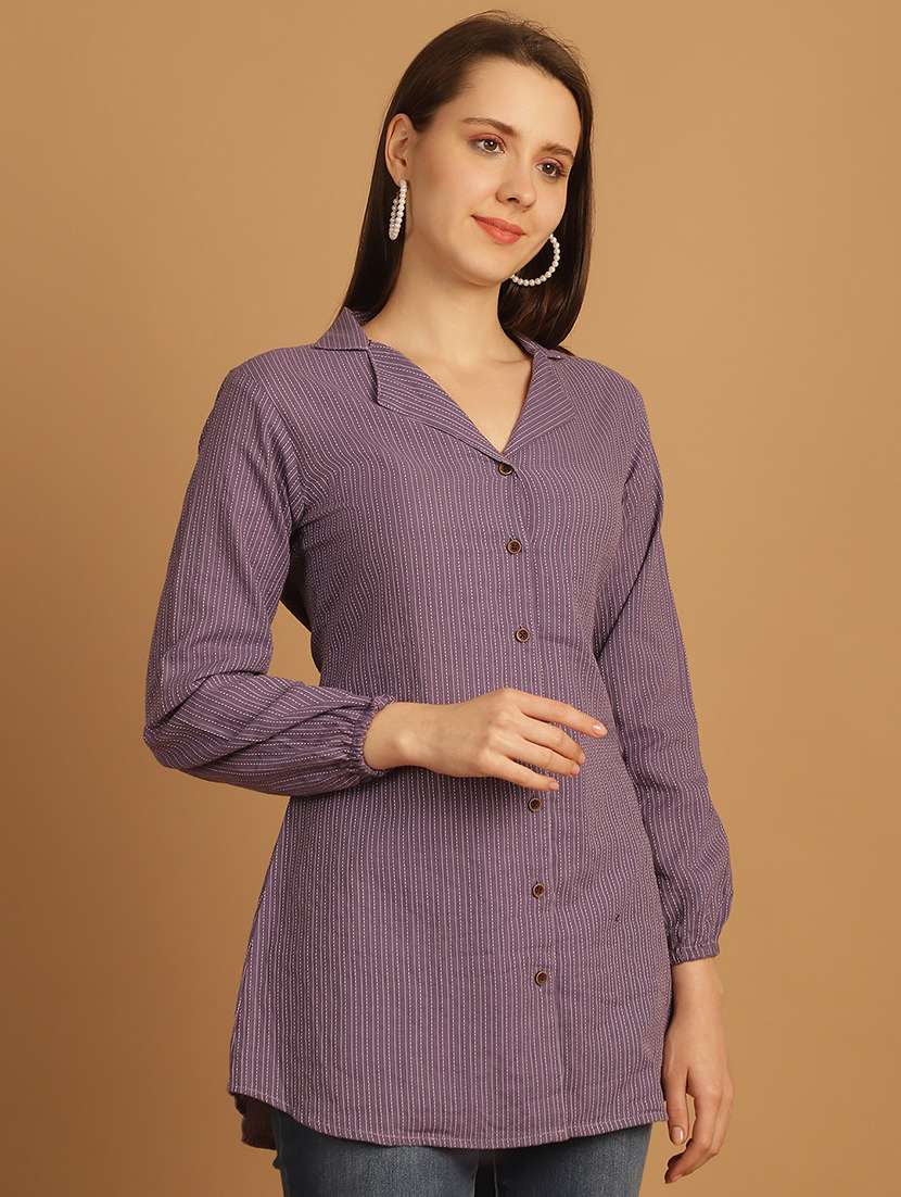 women purple cotton regular shirt - 21454617 -  Standard Image - 1