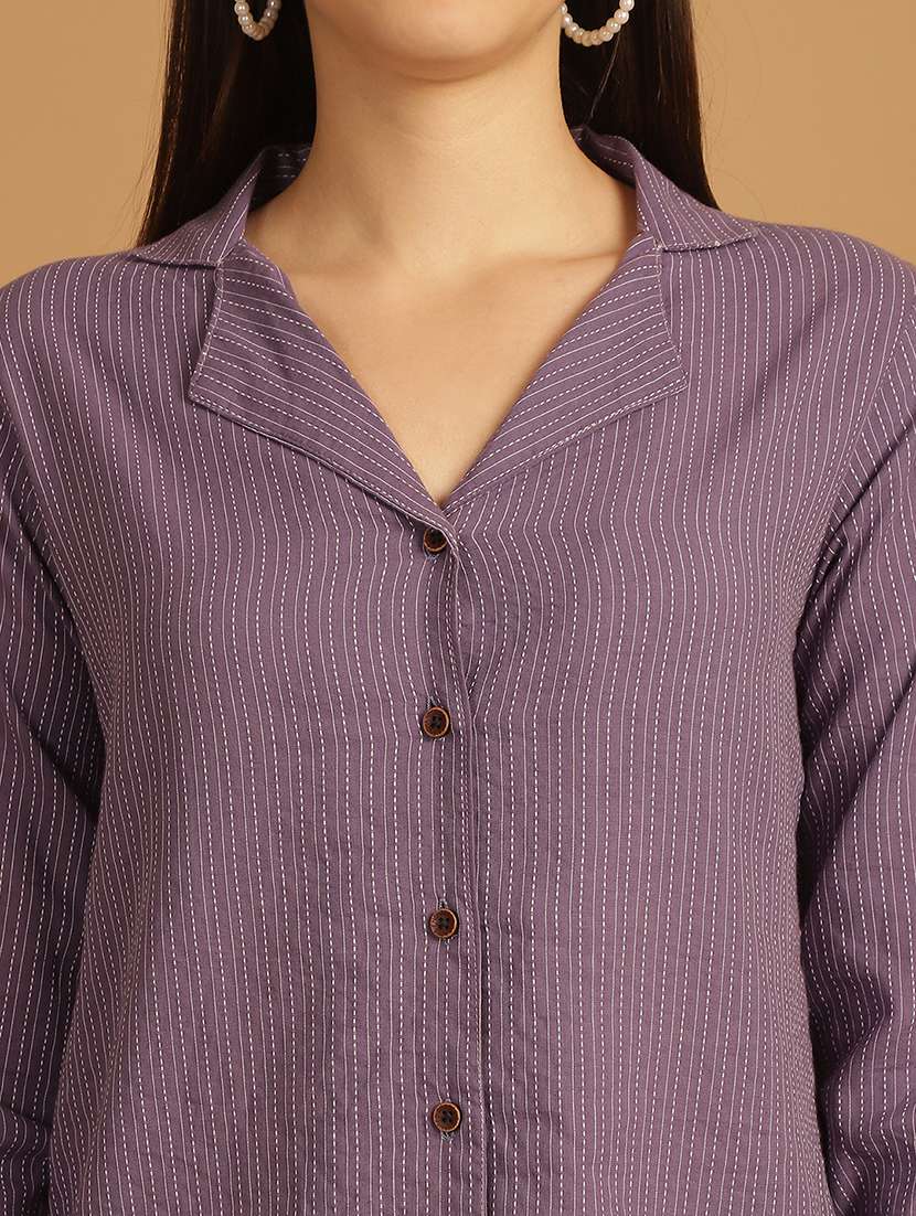 women purple cotton regular shirt - 21454617 -  Standard Image - 4