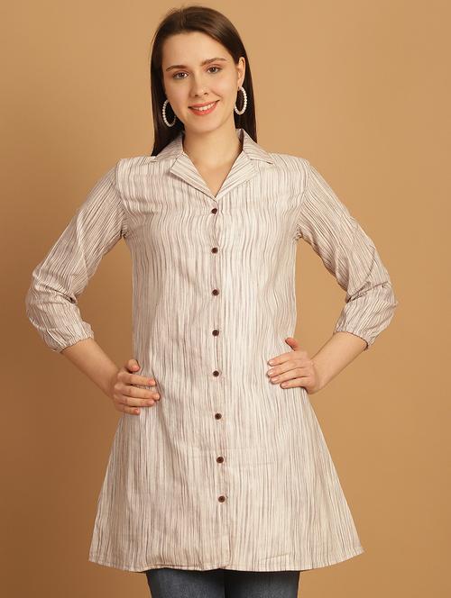 women beige cotton regular shirt - 21454621 -  Standard Image - 0