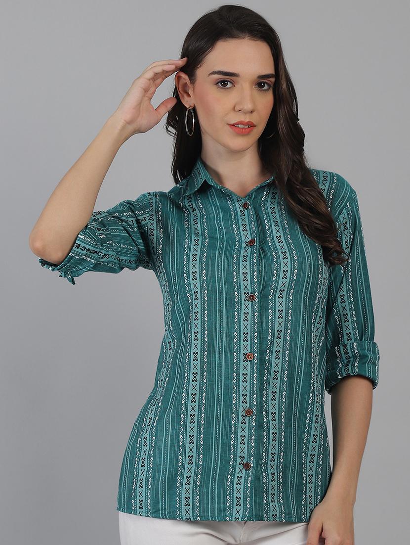 women teal green cotton regular shirt - 21454642 - Standard Image - 1