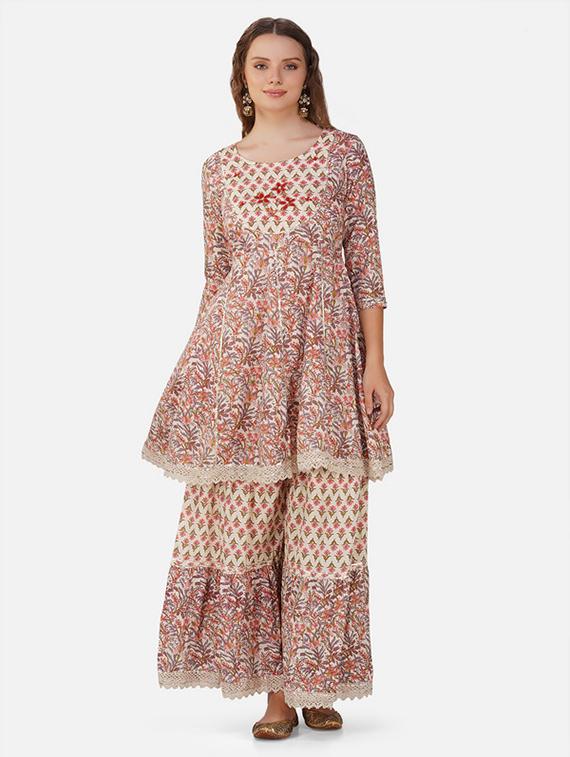 multicolored self-designed kurta sharara set - 21454685 - Standard Image - 1