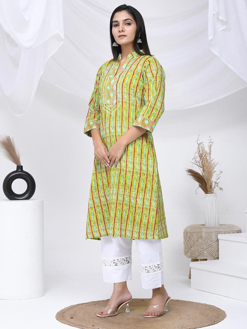 women three quarter sleeve straight kurta - 21454850 -  Standard Image - 1
