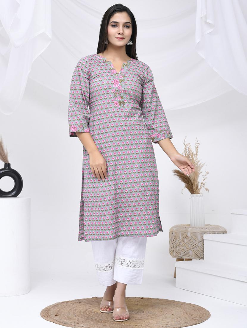 women three quarter sleeve straight kurta - 21454851 -  Zoom Image - 0
