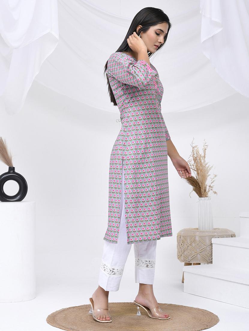 women three quarter sleeve straight kurta - 21454851 -  Standard Image - 1