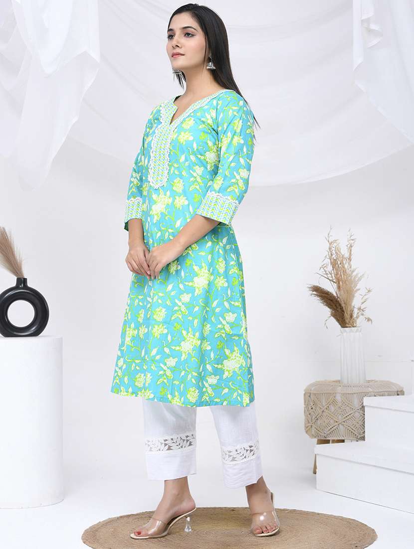 women three quarter sleeve a-line kurta - 21454852 -  Standard Image - 1