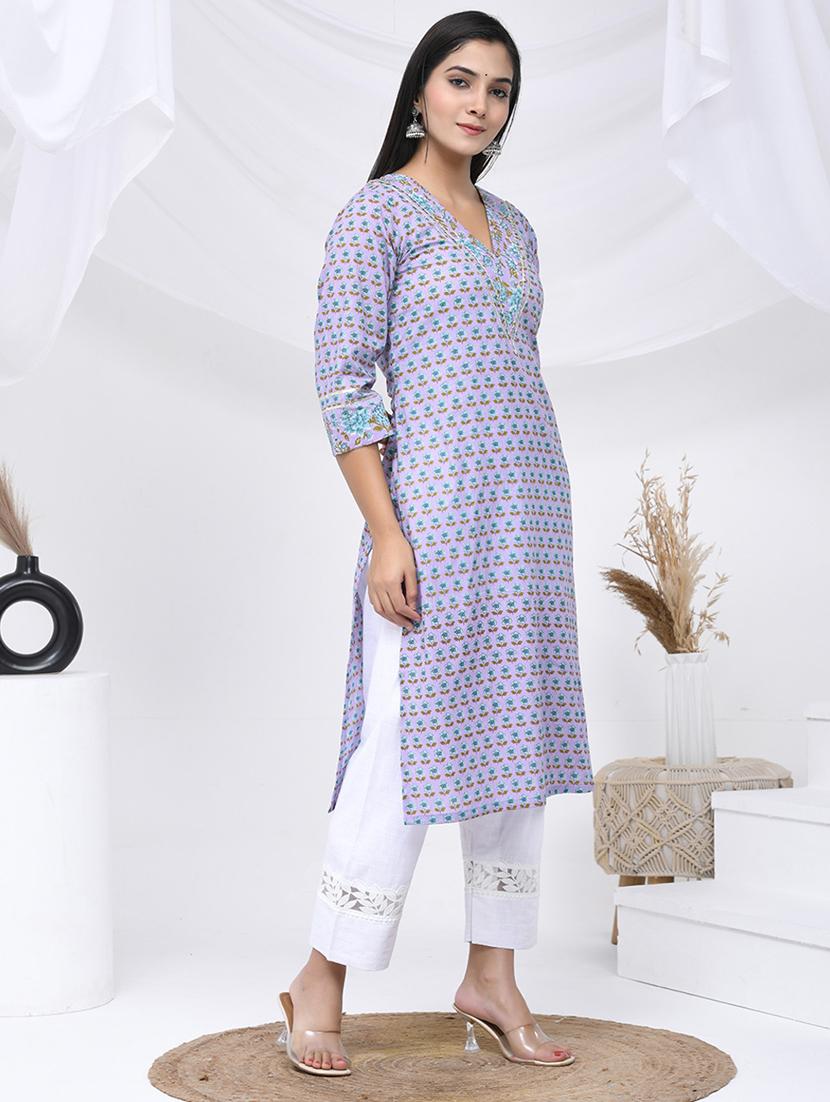women three quarter sleeve straight kurta - 21454853 - Standard Image - 1