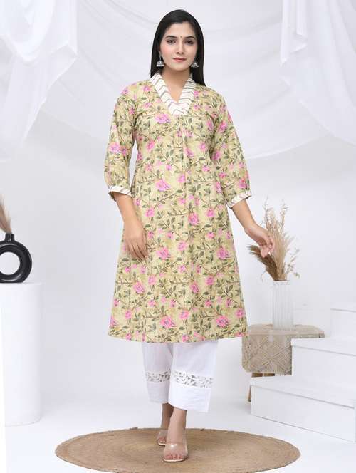 women three quarter sleeve a-line kurta - 21454857 -  Standard Image - 0