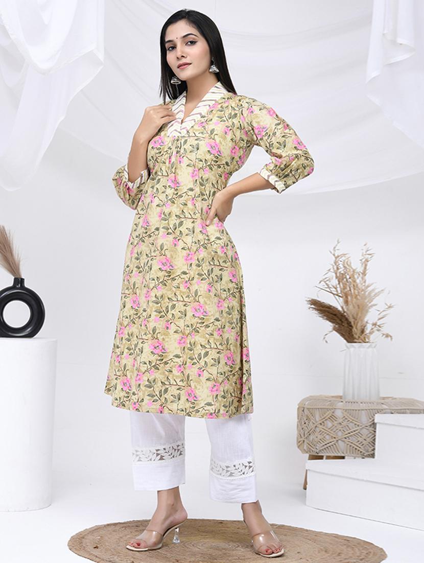 women three quarter sleeve a-line kurta - 21454857 - Standard Image - 1