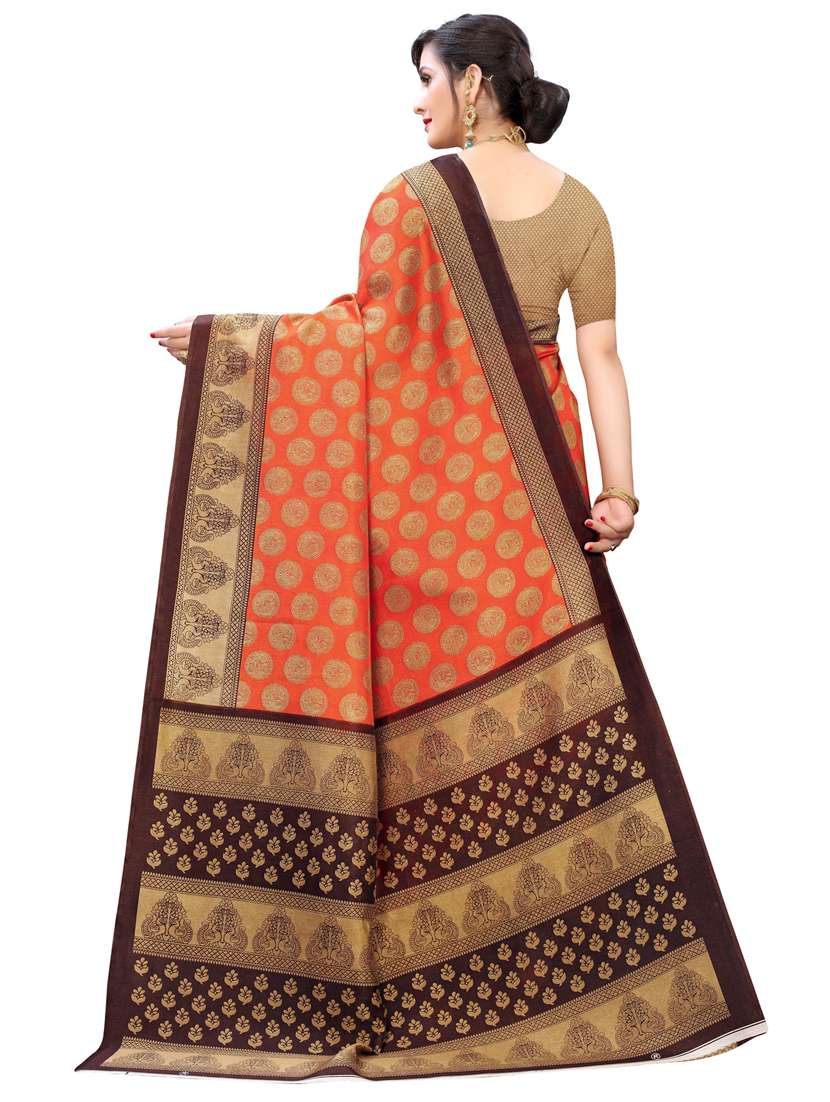 women orange printed saree with blouse - 21455123 -  Standard Image - 1