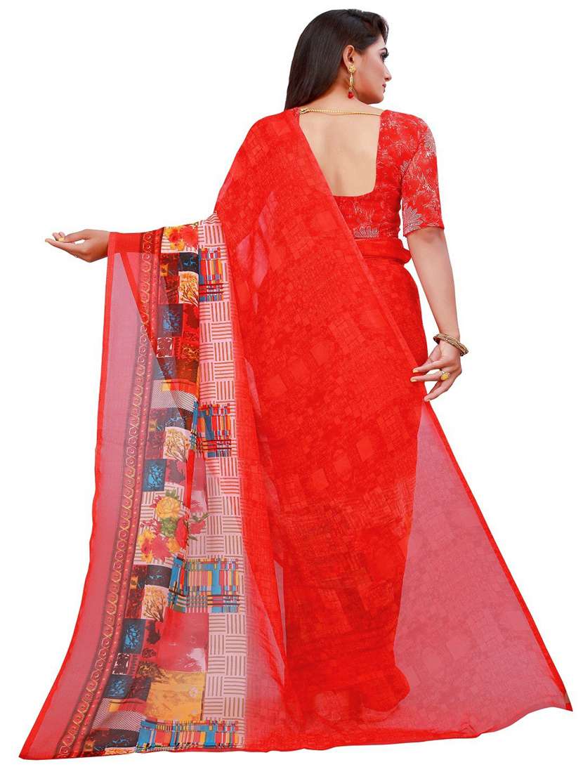 women red printed saree with blouse - 21455140 -  Standard Image - 1