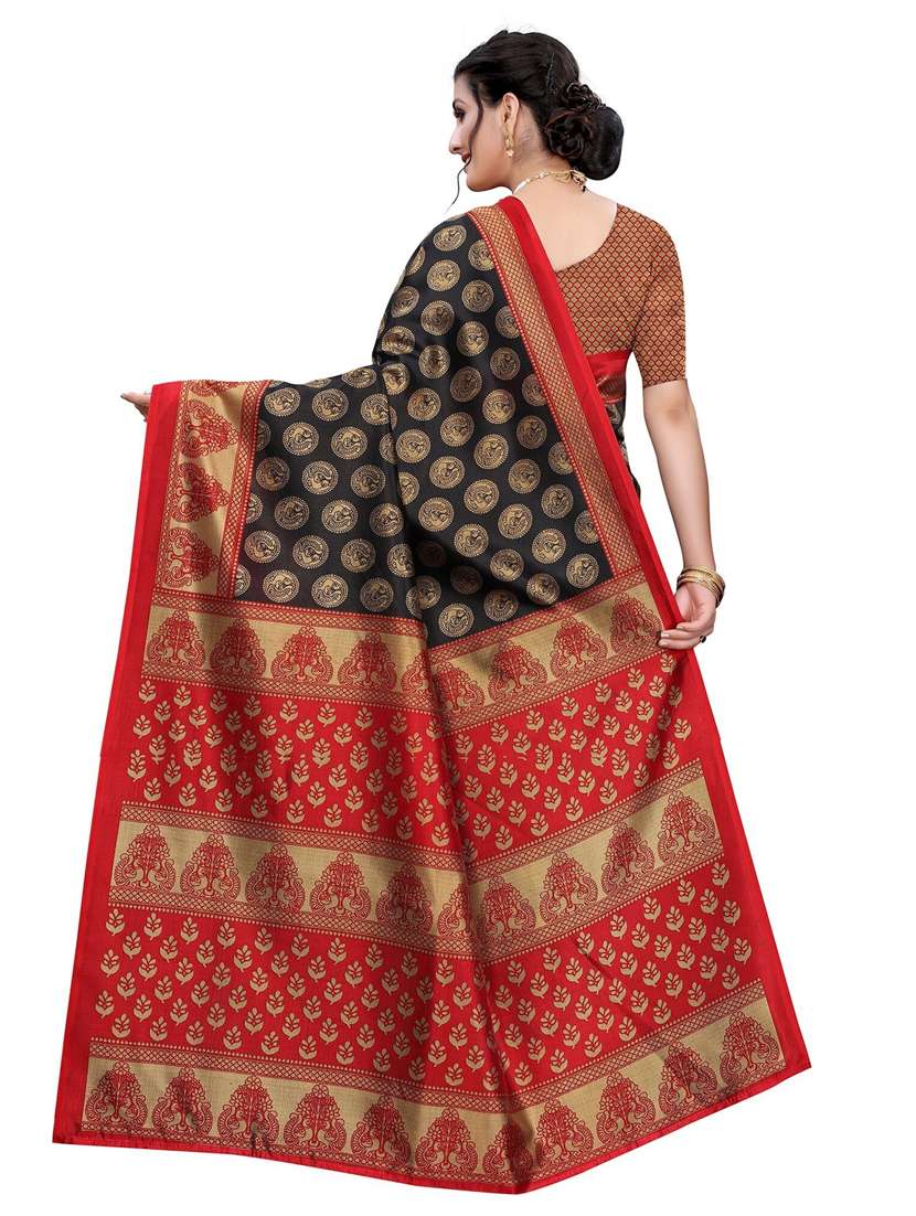 women black printed bordered saree with blouse - 21455371 -  Standard Image - 1