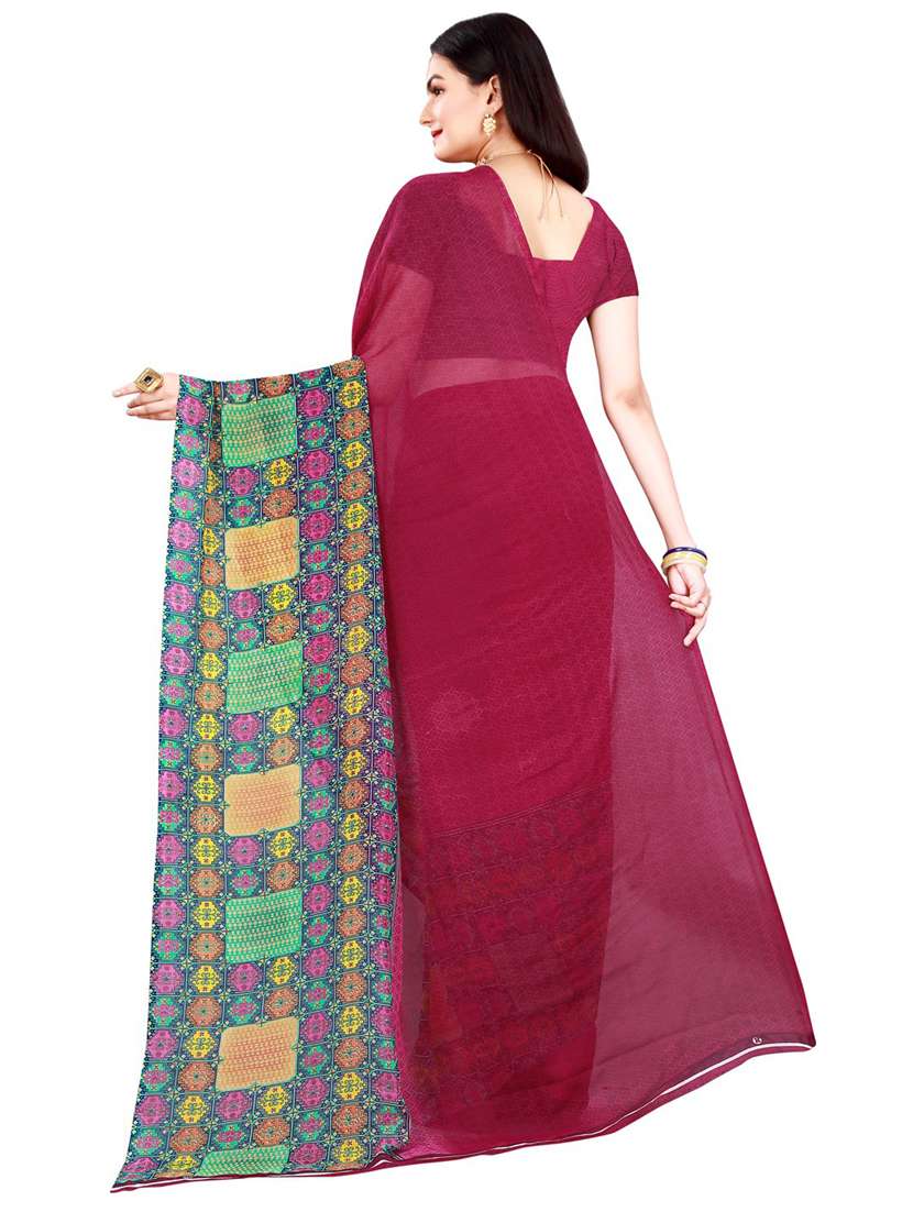 Women Purple Printed Georgette Saree With Blouse - 21455447 -  Standard Image - 1