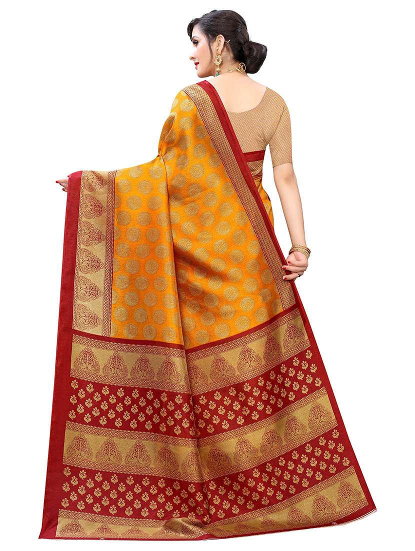 women contrast border printed saree  with blouse - 21455529 -  Standard Image - 1