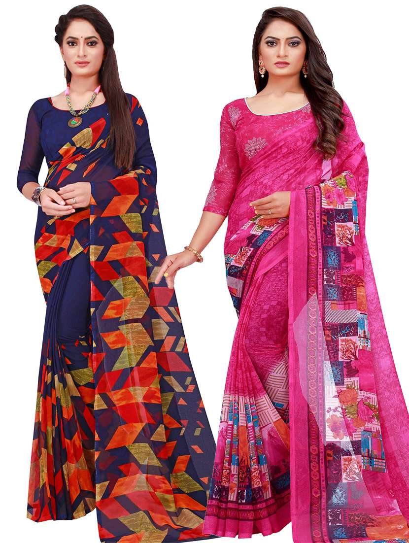 women pack of 2 casual wear combo sarees with blouse