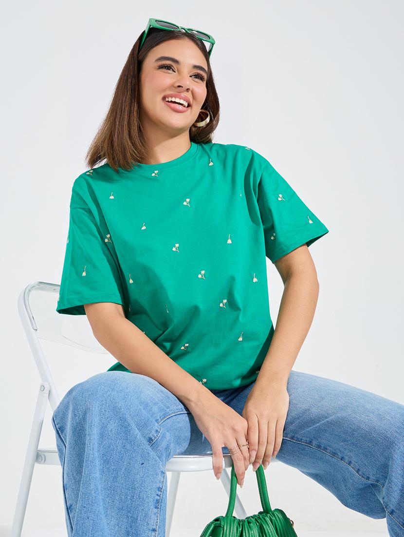 women sea green cotton regular t-shirt - 21456182 -  Standard Image - 1