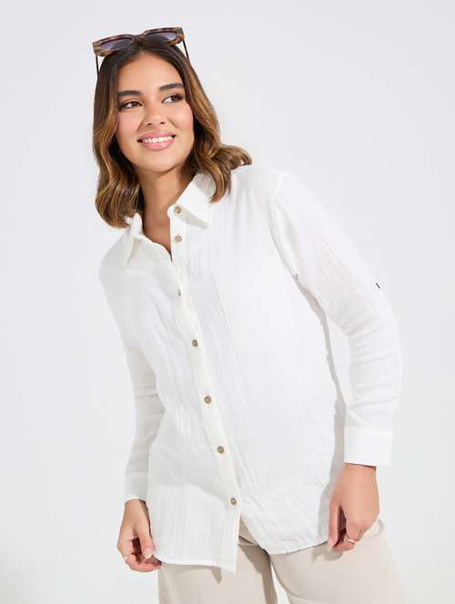women white polyester regular shirt