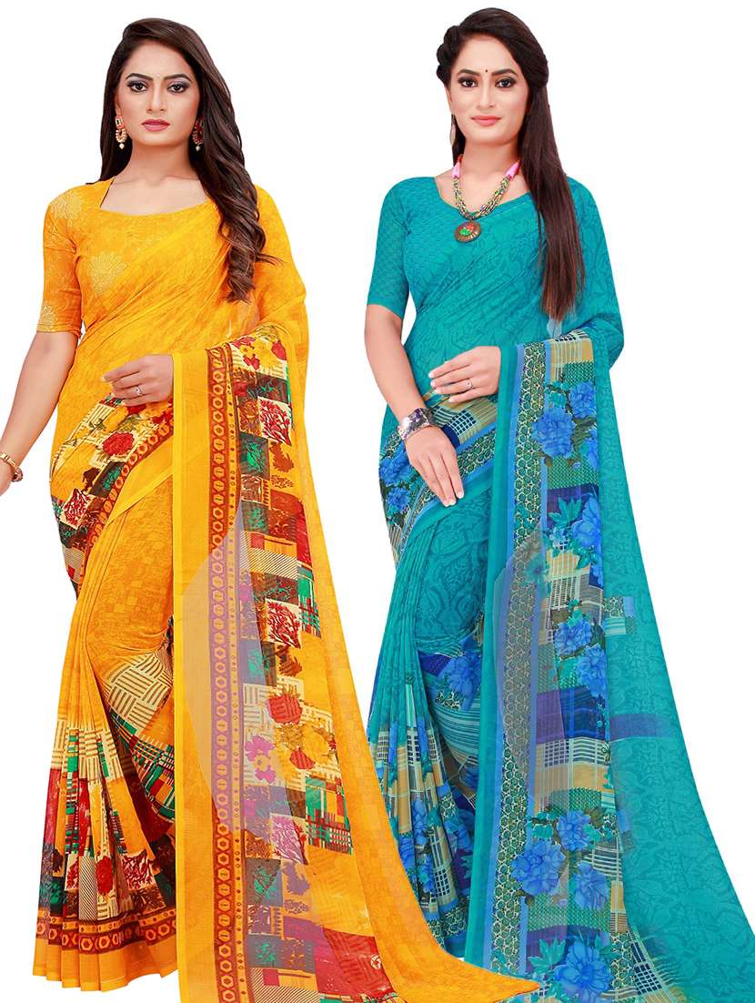 women pack of 2 casual wear combo sarees with blouse