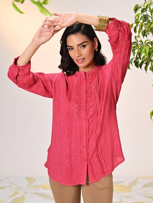 women three quarter sleeve self-designed regular shirt - 21456828 - Standard Image - 0