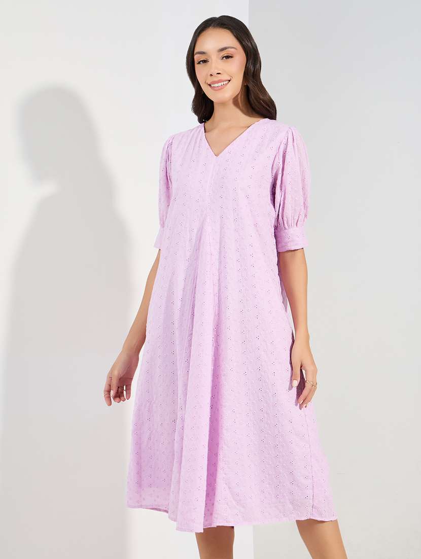 women lavender cotton a-line dress - 21457005 -  Standard Image - 1