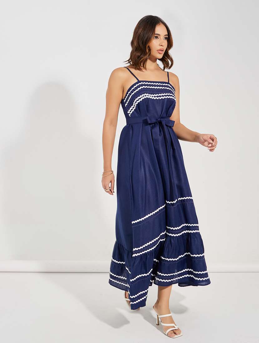 women navy blue polyester fit and flare dress - 21457012 -  Standard Image - 1