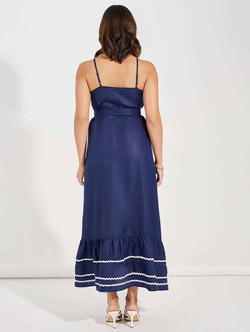 women navy blue polyester fit and flare dress - 21457012 -  Standard Image - 4