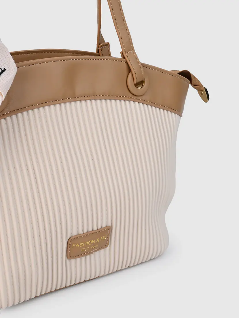 beige pu combo handbag - 21457071 - Standard Image - 4
