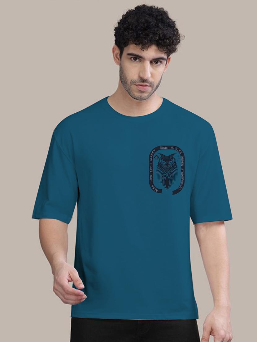 men teal cotton front & back print t-shirt - 21457157 - Standard Image - 1