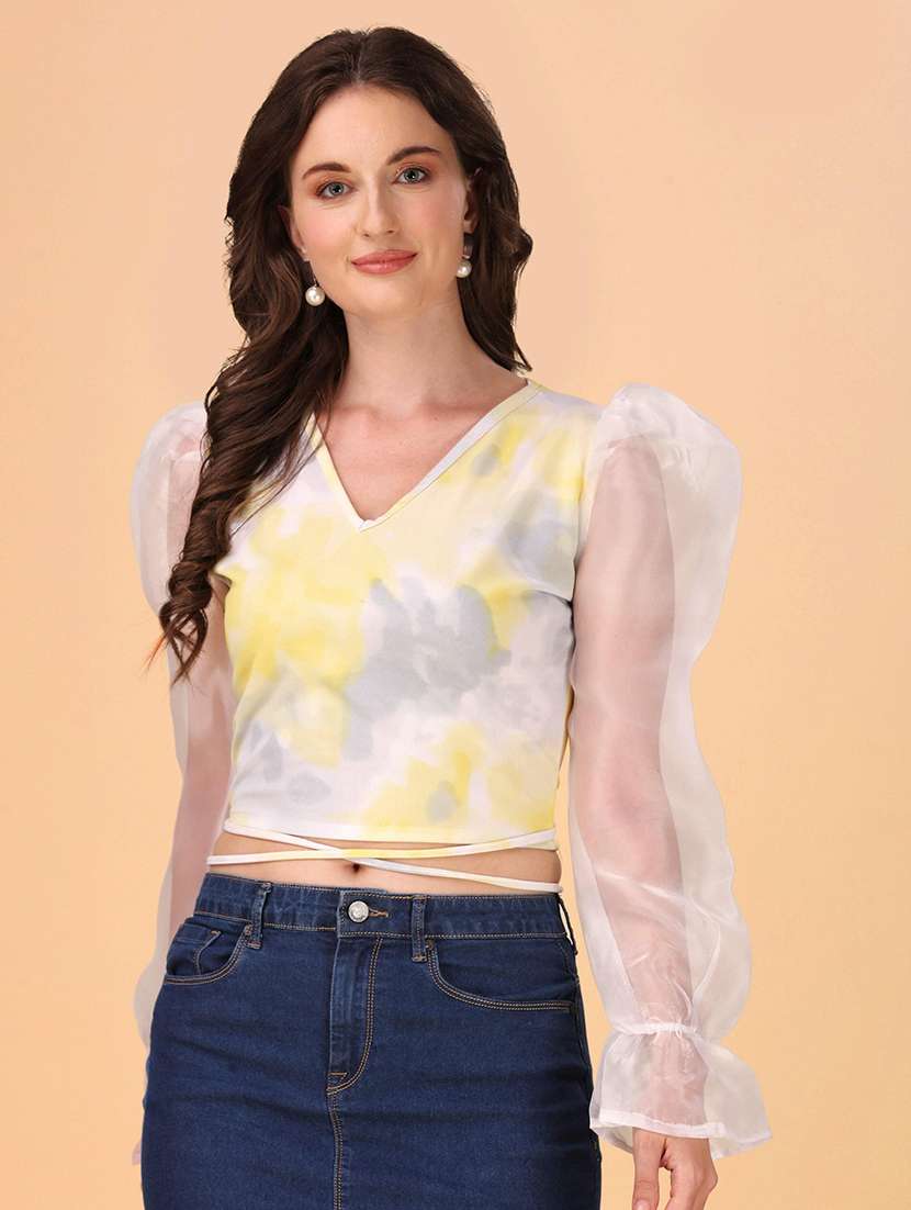 women printed puff sleeves top - 21457381 - Standard Image - 1
