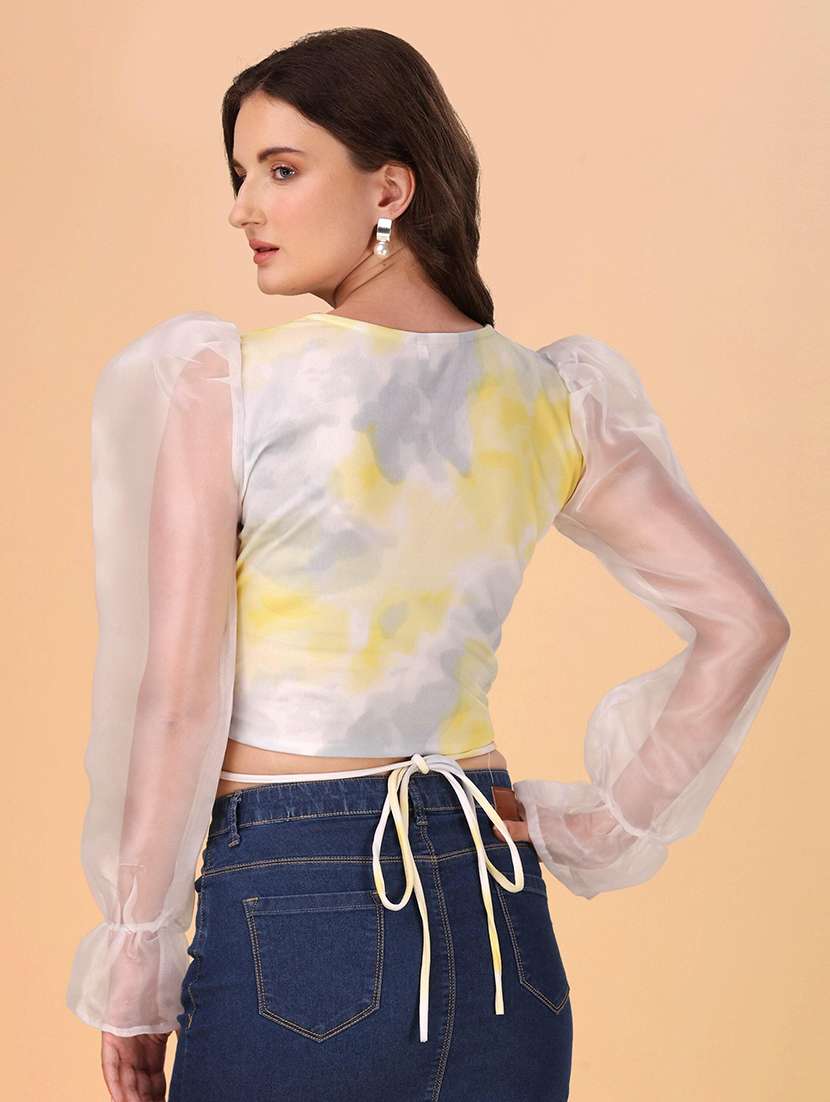 women printed puff sleeves top - 21457381 - Standard Image - 4