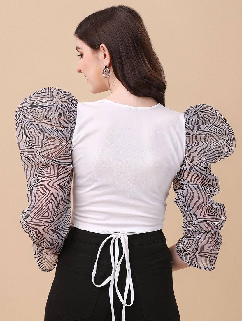 women printed puff sleeves top - 21457404 - Standard Image - 1