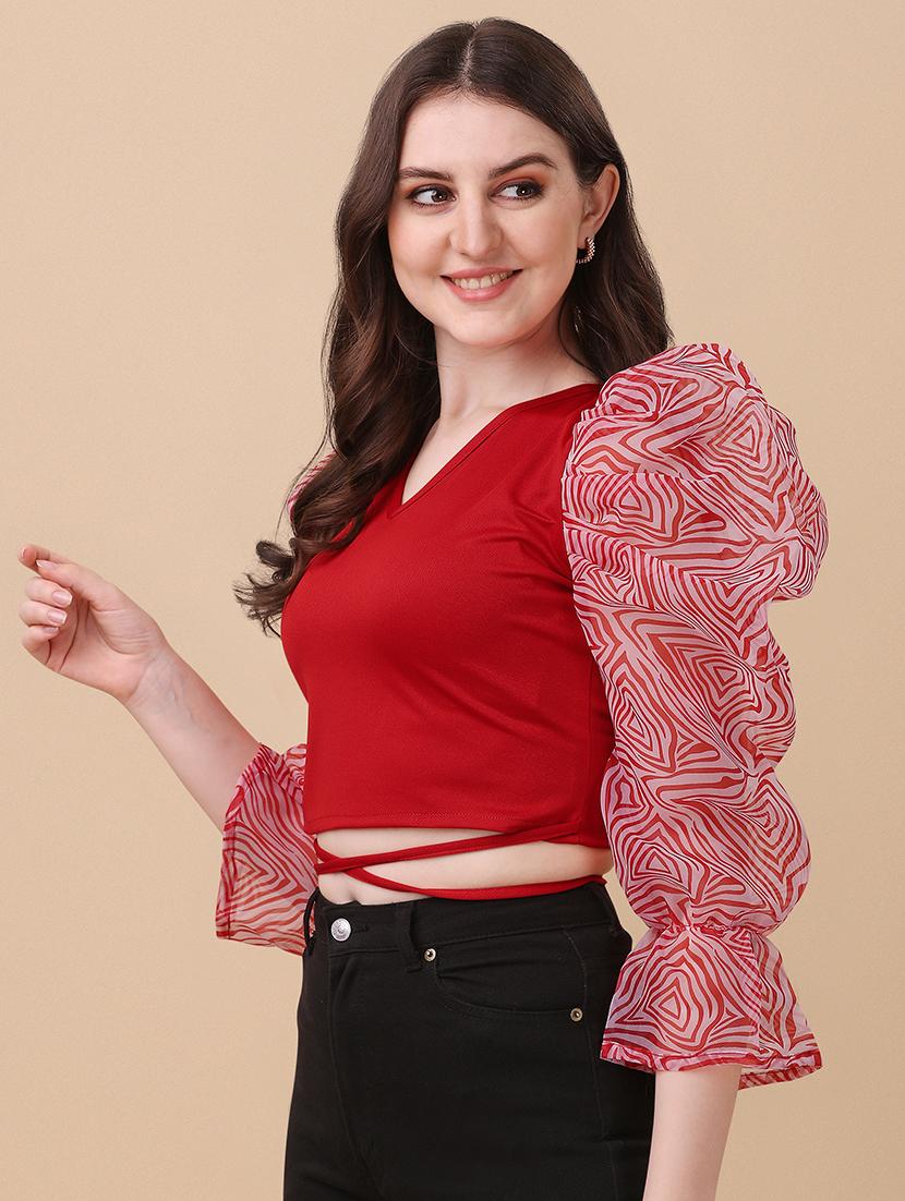 women printed puff sleeves top - 21457405 - Standard Image - 1